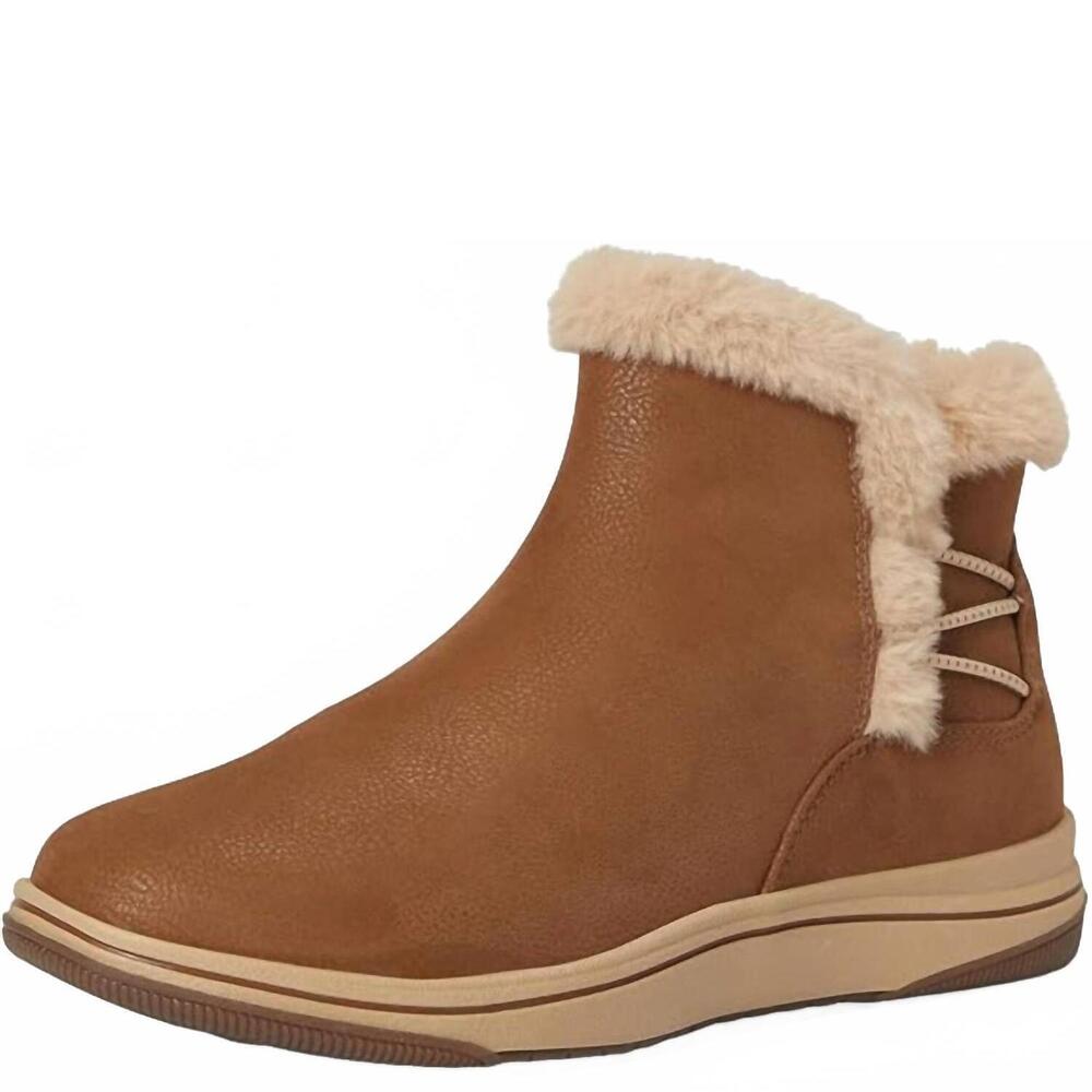 NEW CLARKS women's breeze fur ankle boots in dark tan